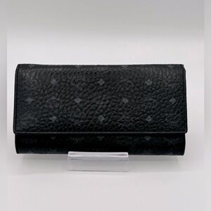 MCM large flap wallet two fold black and blue inside